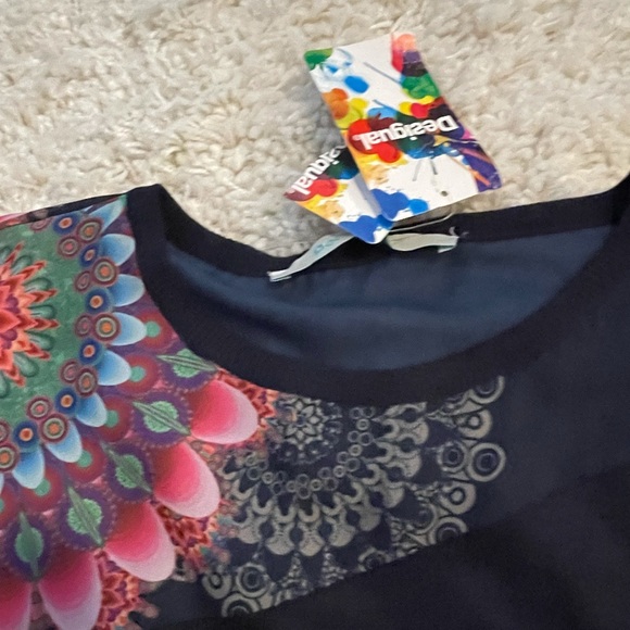 New! Desigual Beautiful navy with chiffon panel knit blouse s - Picture 10 of 14